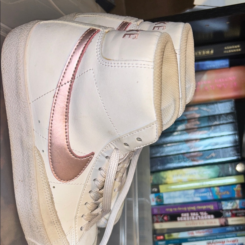Nike Women's White and Metallic Pink High-Top Sneakers
